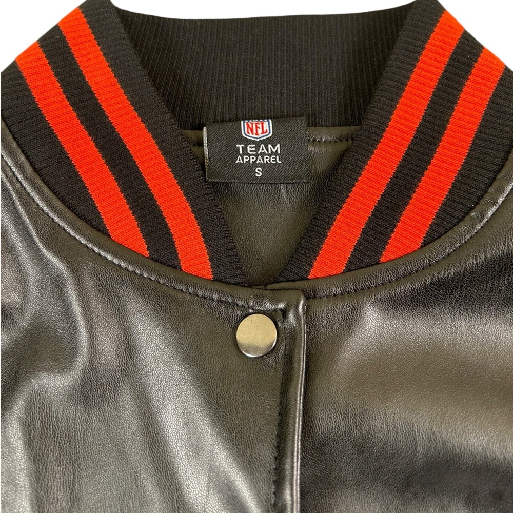 NFL Kansas City Chiefs Sequin Faux Leather Varsity Jacket Women Small‎ Black Red - Picture 3 of 16